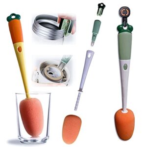 3 in 1 multifunctional long handle cleaning cup brush, 2023 new bottle cap detail brush bottle gap cleaner brush for kitchen water bottle cover feeding nozzle glass cup (2 color set)