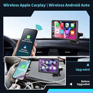 Cartreque Portable Wireless Car Stereo, Compatible with Apple CarPlay and Android Auto, 7 Inch Full HD Touchscreen, Backup View Camera, Handsfree, Mirror Link, Fm, Voice Controll, TF/USB/AUX