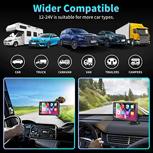 Cartreque Portable Wireless Car Stereo, Compatible with Apple CarPlay and Android Auto, 7 Inch Full HD Touchscreen, Backup View Camera, Handsfree, Mirror Link, Fm, Voice Controll, TF/USB/AUX