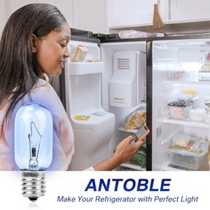 ANTOBLE Refrigerator Light Bulb 40 Watt 297048600 241552802 Compatible with Frigidaire Kenmore Whirlpool Electrolux KitchenAid Fridge Light Bulbs Replacement Freezer Bulb T8 E17 Lamp Light, 2 Pack