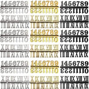 gxxmei 18sets clock numerals kit including arabic number and roman number diy digital clock numbers for design replacement repairing clock accessories (gold, silver, black)