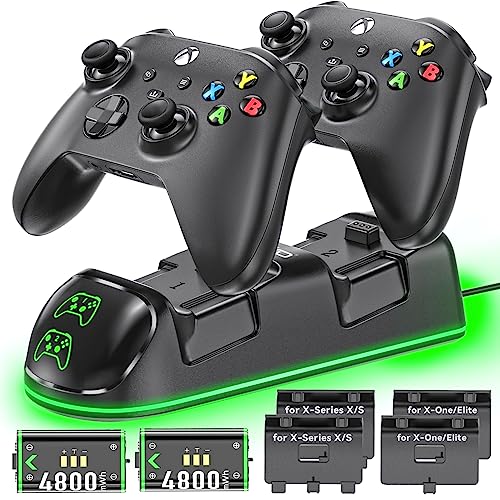 Controller Charger Station for Xbox Series/One-X/S/Elite with 2 x 4800 mWh Rechargeable Battery Packs, Charging Station Dock Stand for Xbox Controller Battery with 4 Battery Covers for Xbox Series/One