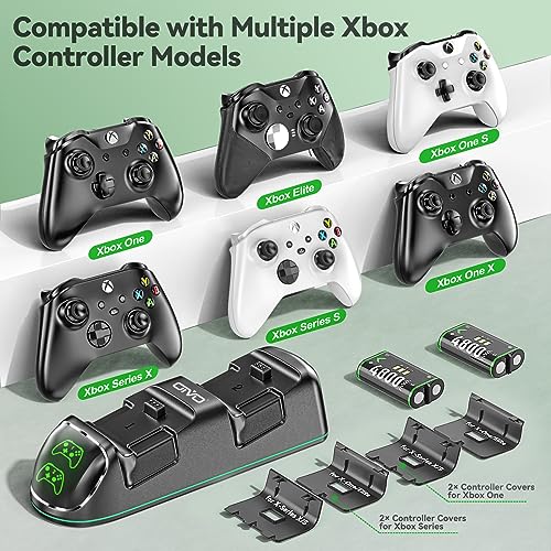 Controller Charger Station for Xbox Series/One-X/S/Elite with 2 x 4800 mWh Rechargeable Battery Packs, Charging Station Dock Stand for Xbox Controller Battery with 4 Battery Covers for Xbox Series/One