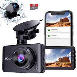 penemay dash cam front and rear 4k wifi, 3 inch dash camera for cars with 1080p rear camera, dual dash cam included 64gb micro sd card, dashboard camera with night vision, parking monitor