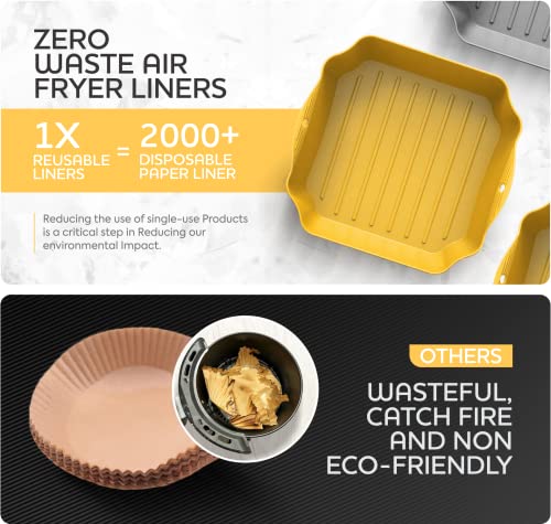 Silicone Air Fryer Liners Set OF 2, Air Fryer Silicone Liners for 3-5QT Air Fryer Tray Baking Oven, 7.5” Reusable Square Air Fryer Liners with Handles & Holes, Air Fryer Inserts, Air Fryer Accessories