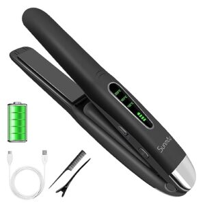 sunmay voga cordless hair straightener and curler 2 in 1, cordless travel flat iron for touching up short thin fine hair on the go, mini portable straightener with 4800mah battery, quick heat up
