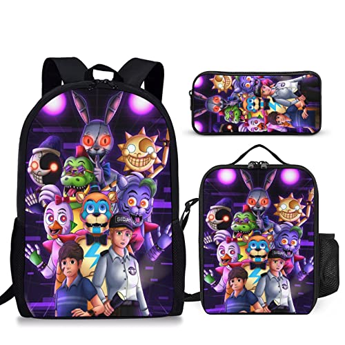 Rmvhasq 3Pcs Lightweight Backpack Set Bookbag Lunchbox Pencil Case Laptop Backpacks Game Casual Cute Shoulder Bags Daypack