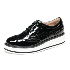 bruno marc women's platform oxfords lace-up wingtip brogue shoes black, size 8, sbox2315w