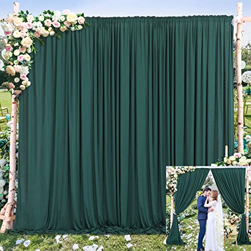 CO-AVE 10x10ft Hunter Green Backdrop Curtains for Parties Baby Shower Wedding Photo Backdrop Drapes Decorations Wrinkle Free Chiffon Fabric Dark Green Background Curtains 5x10ft, 2 Panels