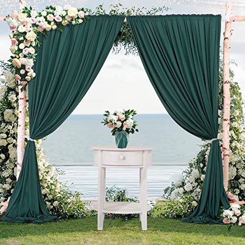 CO-AVE 10x10ft Hunter Green Backdrop Curtains for Parties Baby Shower Wedding Photo Backdrop Drapes Decorations Wrinkle Free Chiffon Fabric Dark Green Background Curtains 5x10ft, 2 Panels