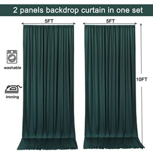 CO-AVE 10x10ft Hunter Green Backdrop Curtains for Parties Baby Shower Wedding Photo Backdrop Drapes Decorations Wrinkle Free Chiffon Fabric Dark Green Background Curtains 5x10ft, 2 Panels