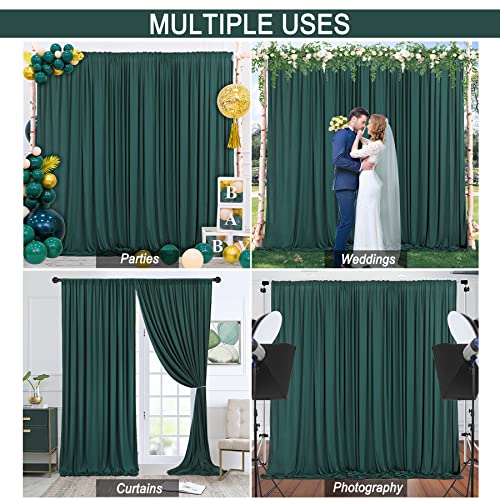 CO-AVE 10x10ft Hunter Green Backdrop Curtains for Parties Baby Shower Wedding Photo Backdrop Drapes Decorations Wrinkle Free Chiffon Fabric Dark Green Background Curtains 5x10ft, 2 Panels