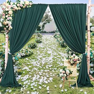 CO-AVE 10x10ft Hunter Green Backdrop Curtains for Parties Baby Shower Wedding Photo Backdrop Drapes Decorations Wrinkle Free Chiffon Fabric Dark Green Background Curtains 5x10ft, 2 Panels