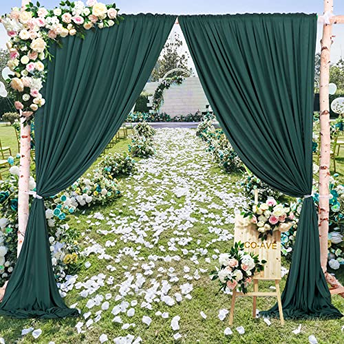 CO-AVE 10x10ft Hunter Green Backdrop Curtains for Parties Baby Shower Wedding Photo Backdrop Drapes Decorations Wrinkle Free Chiffon Fabric Dark Green Background Curtains 5x10ft, 2 Panels