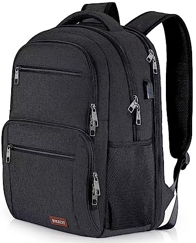 BIKROD Backpack for Men, TSA Travel Backpack, College Backpacks Water Resistant Back Pack with USB Charging Port, Business Anti Theft Durable Computer Bag Gifts Fits 17.3 Inch Laptop, Black