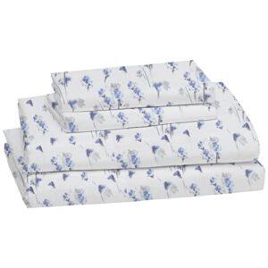 ilvoe queen size bed sheets, 4 piece floral pattern sheets, 16" deep pocket sheets, soft luxury cooling sheets, easy care-queen, blue flower