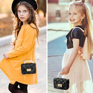 AUGUST 18 Mini Little Girls Purses, Toddler Purse For Girls, Fashion Crossbody Purse Handbag For Kids With Gold Chain Pearl Handle (Black)