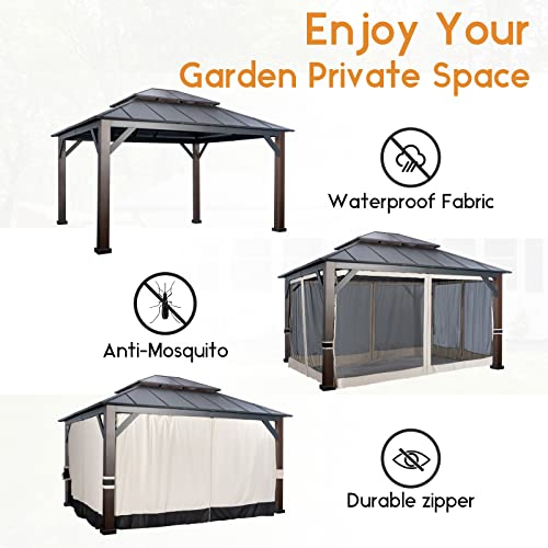 Warmally 12'×14' Hardtop Gazebo with Stable Support Posts, Outdoor Metal Gazebo with Nettings and Curtains Fast-Splicing Aluminum Structure for Patio Backyard Deck and Lawns