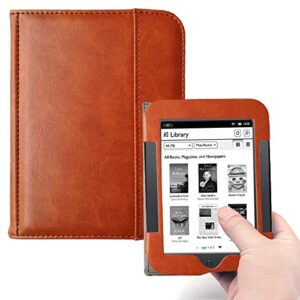 kuesn barnes & noble nook simple touch ebook reader case, flip leather cover for 6 inch nook model bnrv300 bnrv350 bnrv500 heavy duty protection case (brown)