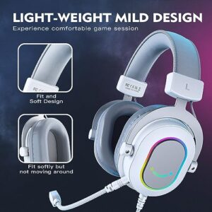 FIFINE USB Gaming Headset, PC Headphones Wired with Microphone for Computer/Laptop/PS4, Over-Ear RGB Headset with 7.1 Surround Sound, Noise Cancellation for Streaming Video Game- AmpliGame H6 (White)