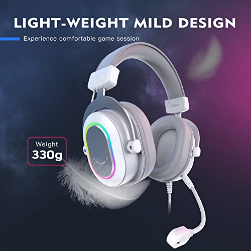 FIFINE USB Gaming Headset, PC Headphones Wired with Microphone for Computer/Laptop/PS4, Over-Ear RGB Headset with 7.1 Surround Sound, Noise Cancellation for Streaming Video Game- AmpliGame H6 (White)