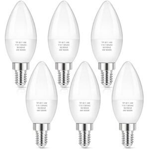 maxvolador e12 led candelabra light bulbs 40w equivalent, daylight white 5000k 4w chandelier light bulbs, type b bulb b11 candle bulbs base bulb 400 lumens, non-dimmable, pack of 6