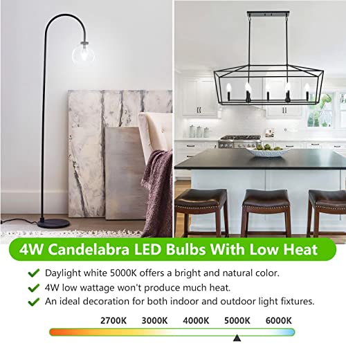 MAXvolador E12 LED Candelabra Light Bulbs 40W Equivalent, Daylight White 5000K 4W Chandelier Light Bulbs, Type B Bulb B11 Candle Bulbs Base Bulb 400 Lumens, Non-Dimmable, Pack of 6