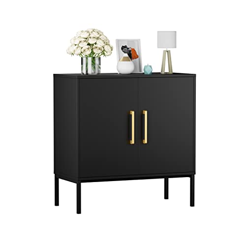 CARPETNAL Siedeboard Buffet Cabinet, Black Side Storage Cabinet with Doors and Adjustable Shelves, Accent Cabinet for Kitchen, Living Room, Bedroom, Office, Hallway, Entryway