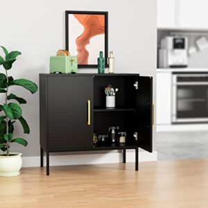 CARPETNAL Siedeboard Buffet Cabinet, Black Side Storage Cabinet with Doors and Adjustable Shelves, Accent Cabinet for Kitchen, Living Room, Bedroom, Office, Hallway, Entryway