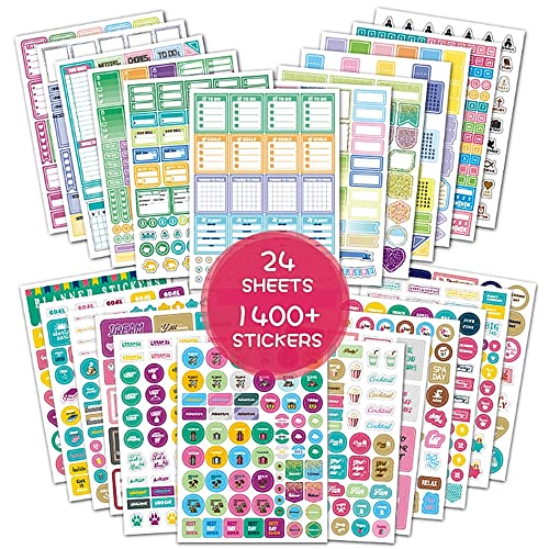 Planner Stickers for Adults - 1400+ Daily Planner Stickers and Accessories, Calendar Stickers for Adults Planner Aesthetic (24 Pack)