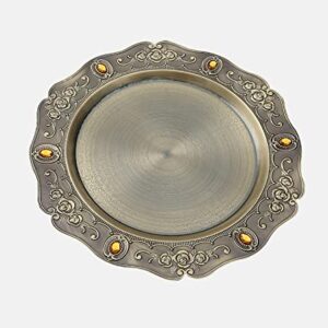 12 Inch Antique Decorative Tray Towel Tray Metal Storage Tray Serving Tray Dish Plate Fruit Trays Rings Chain Earrings Trays Cosmetics Jewelry Organizer Retro Design Vanity Tray