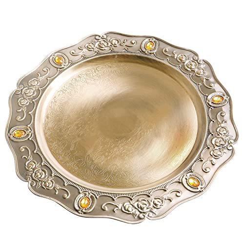 12 Inch Antique Decorative Tray Towel Tray Metal Storage Tray Serving Tray Dish Plate Fruit Trays Rings Chain Earrings Trays Cosmetics Jewelry Organizer Retro Design Vanity Tray