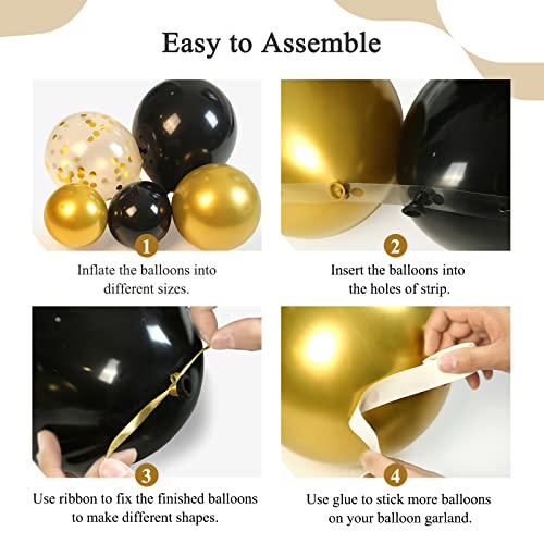 FOTIOMRG 133pcs Black and Gold Balloons Garland Arch Kit with Metallic Gold Confetti Balloons, 5/10/12/18 Inch Black Gold Latex Balloons for Graduation Birthday Wedding Party Decorations