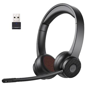 bluetooth headset v5.2, wireless headset for pc with ai environmental noise cancelling microphone (enc), 2.4g usb adapter, 55hours playtime, stereo, calls/music mode, on ear computer headphones