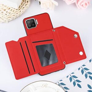 NVWA Compatible with Oppo F17 Phone Case, Red Back Phone Cover Leather Wallet Magnetic Closure Credit Card Slot Holder Kickstand Heavy Duty Protection Without Wrist Strap Shockproof Protective