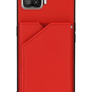 NVWA Compatible with Oppo F17 Phone Case, Red Back Phone Cover Leather Wallet Magnetic Closure Credit Card Slot Holder Kickstand Heavy Duty Protection Without Wrist Strap Shockproof Protective