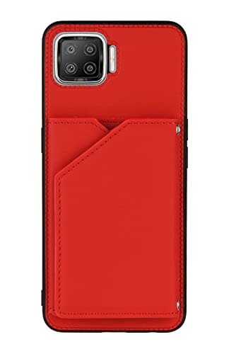 NVWA Compatible with Oppo F17 Phone Case, Red Back Phone Cover Leather Wallet Magnetic Closure Credit Card Slot Holder Kickstand Heavy Duty Protection Without Wrist Strap Shockproof Protective