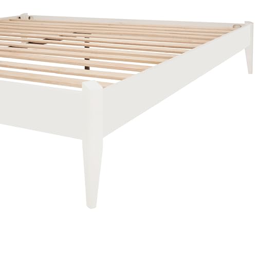 Bme Dinkee Signature Ivory White King Bed Frame Without Headboard - Modern & Minimalist Style with Acacia Wood - 12 Strong Wood Slat Support - Easy Assembly - No Box Spring Needed