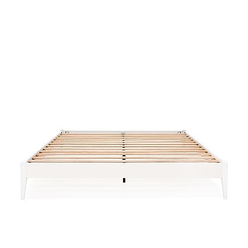 Bme Dinkee Signature Ivory White King Bed Frame Without Headboard - Modern & Minimalist Style with Acacia Wood - 12 Strong Wood Slat Support - Easy Assembly - No Box Spring Needed