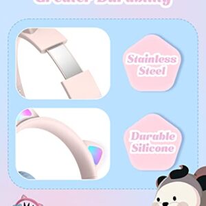 Bluetooth Headphones for Kids, Kid Odessey Cat Ears Wireless Kids Headphones, Bluetooth 5.3, 50H Playtime, 84/94dB Volume Limited, Colorful LED Lights, Built-in Mic Over-Ear Headsets for iPad/Tablet