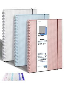 owsc 3 pack graph notebook, 8.5 x 11 inches spiral notebooks for work, school and journal with 110 gsm graph paper, large notebook with 80 sheets/160 pages, hardcover grid paper notebook