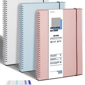 OWSC 3 Pack Graph Notebook, 8.5 x 11 Inches Spiral Notebooks for Work, School and Journal with 110 GSM Graph Paper, Large Notebook with 80 Sheets/160 Pages, Hardcover Grid Paper Notebook