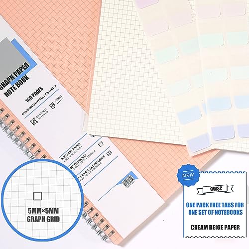 OWSC 3 Pack Graph Notebook, 8.5 x 11 Inches Spiral Notebooks for Work, School and Journal with 110 GSM Graph Paper, Large Notebook with 80 Sheets/160 Pages, Hardcover Grid Paper Notebook