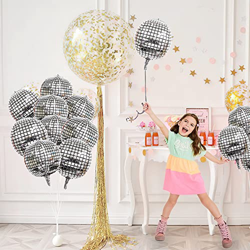 Disco Ball Balloons, 6 PCS, Disco Balloons, Disco Party Decorations, 22 Inch 4D Silver Disco Balloons, Disco Ball Decorations, Disco Ball Balloon, Disco Party Supplies, 70s 80s 90s Party Decorations
