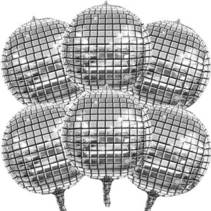 disco ball balloons, 6 pcs, disco balloons, disco party decorations, 22 inch 4d silver disco balloons, disco ball decorations, disco ball balloon, disco party supplies, 70s 80s 90s party decorations