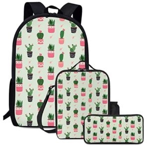 acvbaty cactus school backpack for girls, classic cute kids backpack set with lunch box pencil case, aesthetic lightweight school bookbag set for teen girl elementary high school student