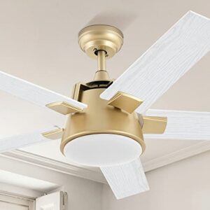 yitahome ceiling fan with light and wall switch remote, 52 inch modern gold white fan, quiet reversible motor, dimmable led color, memory function for bedroom living room patio indoor outdoor