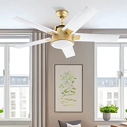 YITAHOME Ceiling Fan with Light and Wall Switch Remote, 52 Inch Modern Gold White Fan, Quiet Reversible Motor, Dimmable LED Color, Memory Function for Bedroom Living Room Patio Indoor Outdoor