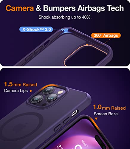 TORRAS Stronger Magnetic for iPhone 14 Pro Max Case with Stand, Compatible with MagSafe, Built in Hidden Kickstand, 10FT Mil-Grade Drop Protection for iPhone 14 Pro Max Case, Translucent Matte Purple