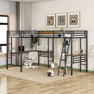 l-shape loft beds with two desk metal double twin loft beds frame heavy-duty black corner twin size lofts bed for 2 kids girls boys teens